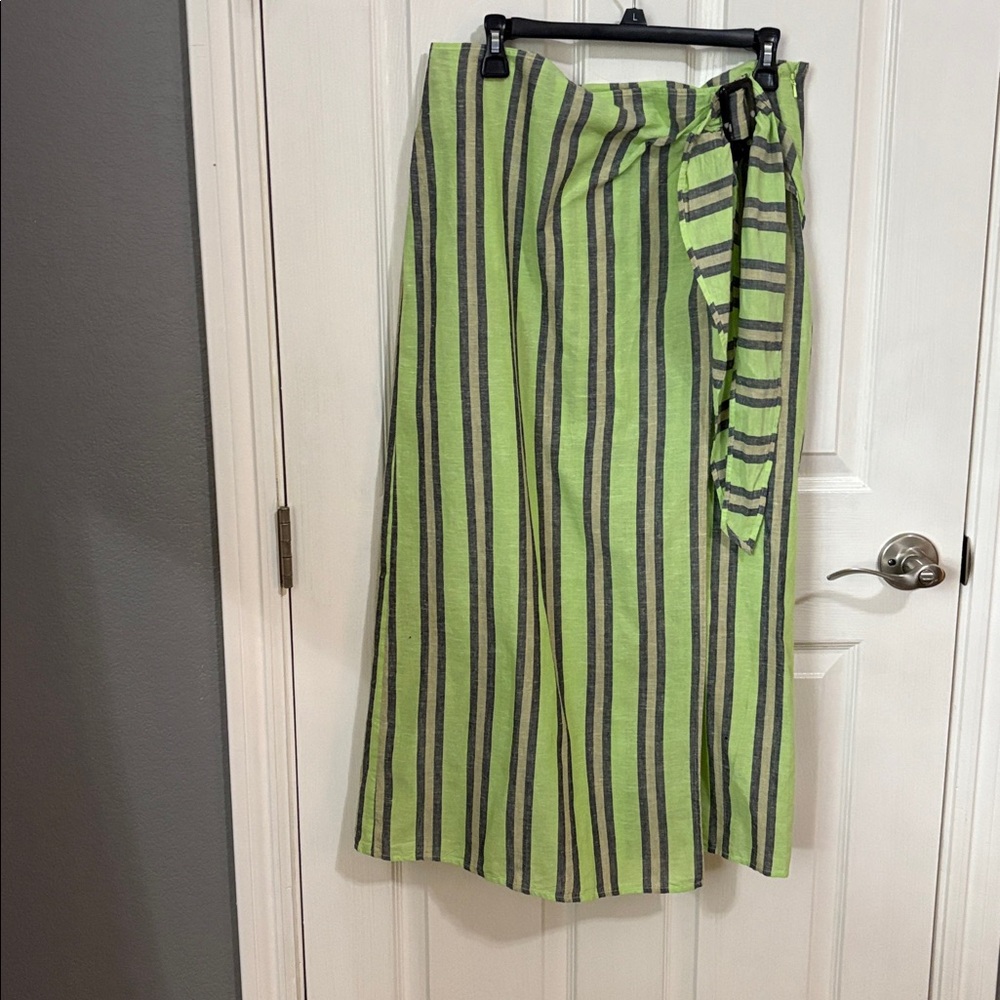 NWT  Striped Green and tan and charcoal Wrap Skirt by TopShop
